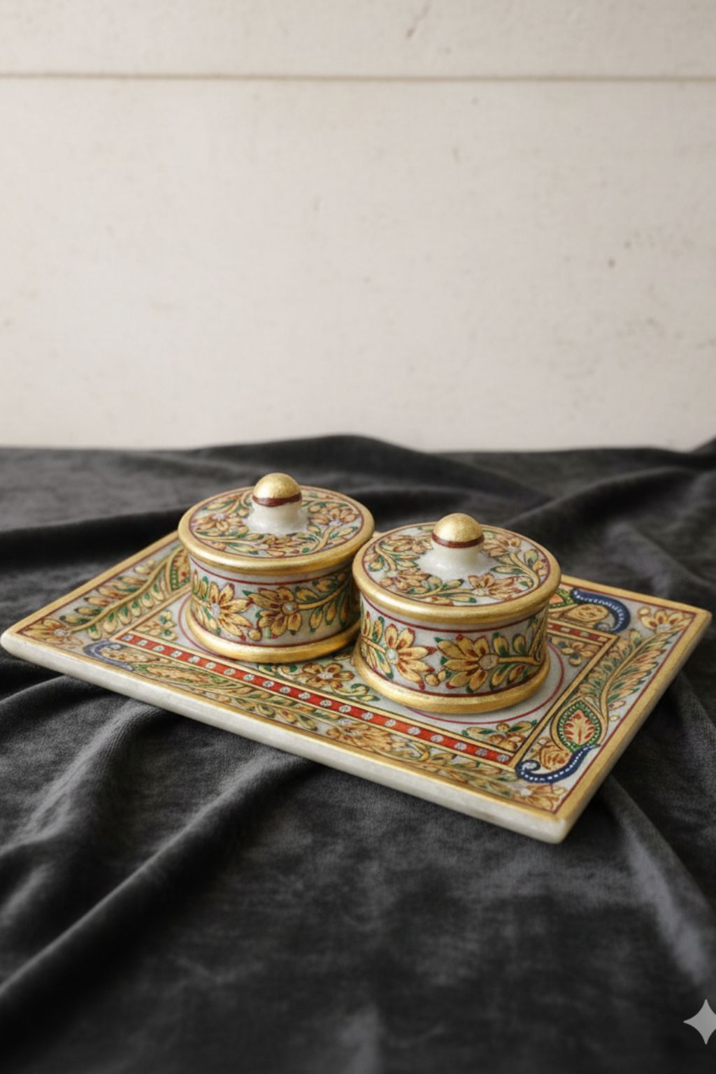 Handcrafted Marble Masala Box Set with Tray