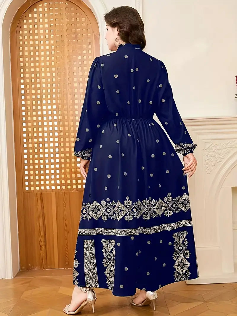 Navy Blue & Golden Geometric Print - Lehenga Choli