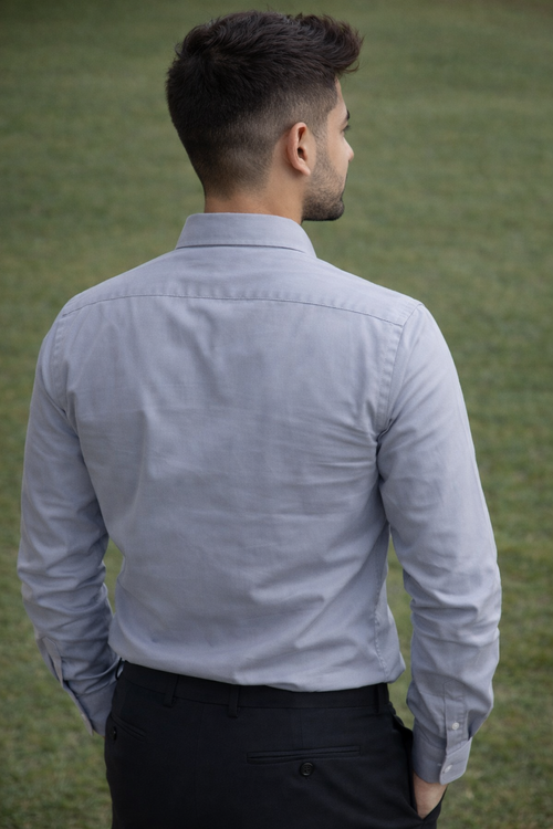 Gray Cotton Regular Fit Casual Shirt (Full Sleeves)