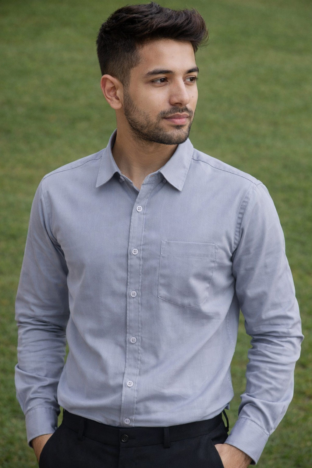Gray Cotton Regular Fit Casual Shirt (Full Sleeves)