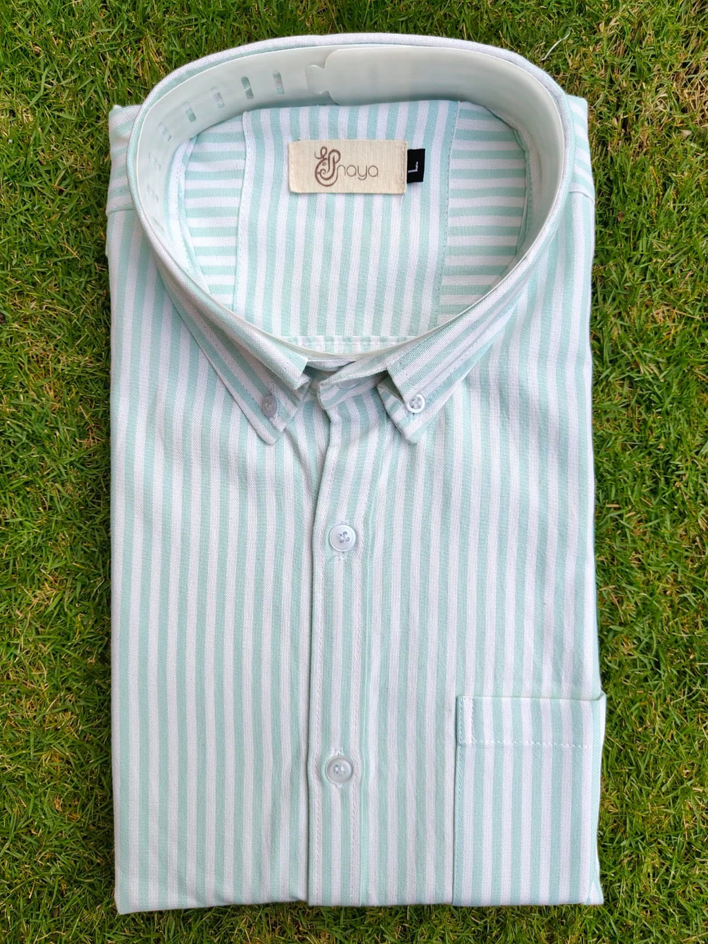 men wearing green striped oxford regular fit shirt