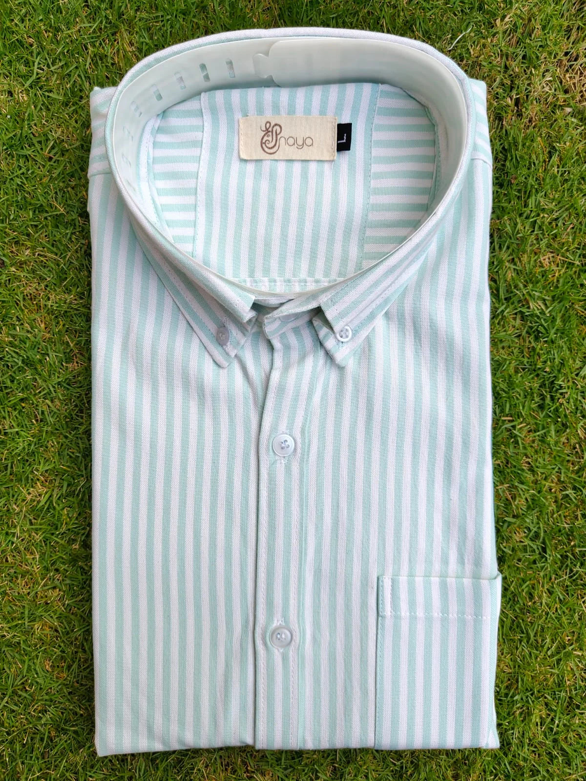 men wearing green striped oxford regular fit shirt