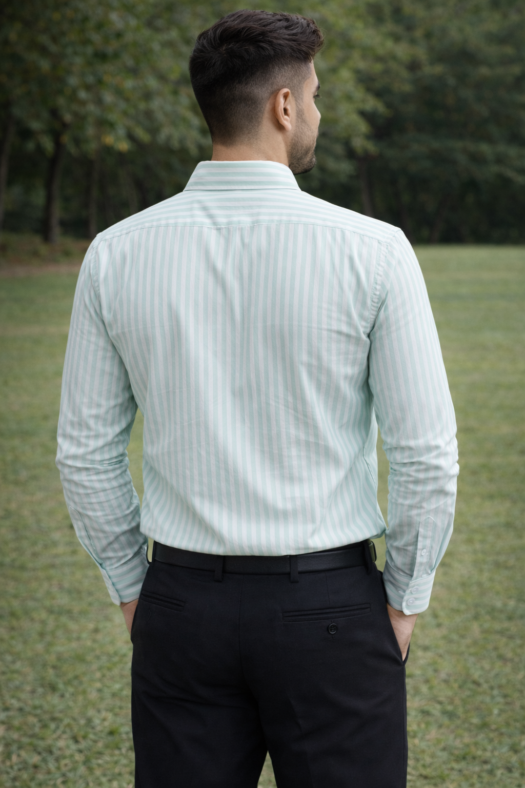 Green Striped Oxford Regular Fit Casual Shirt (Full Sleeves)