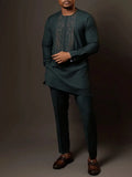 Malachite Green - Embroidered Patchwork Men's Traditional Attire Set