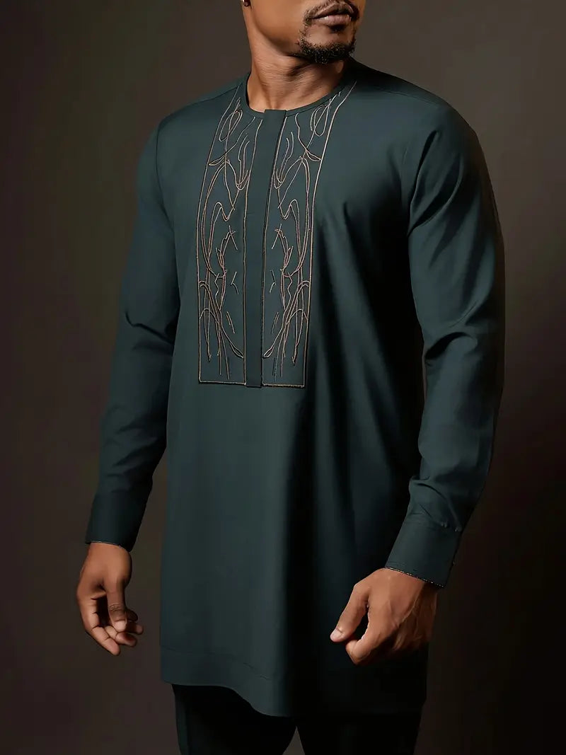 Malachite Green - Embroidered Patchwork Men's Traditional Attire Set