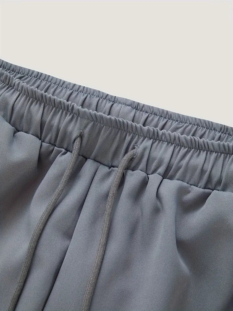 Light Grey - Geometric Pattern Dashiki & Drawstring Solid Pants