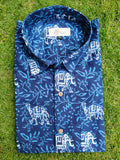 Indigo Big Elephant Print Cotton Regular Fit Casual Shirt (Half Sleeves)