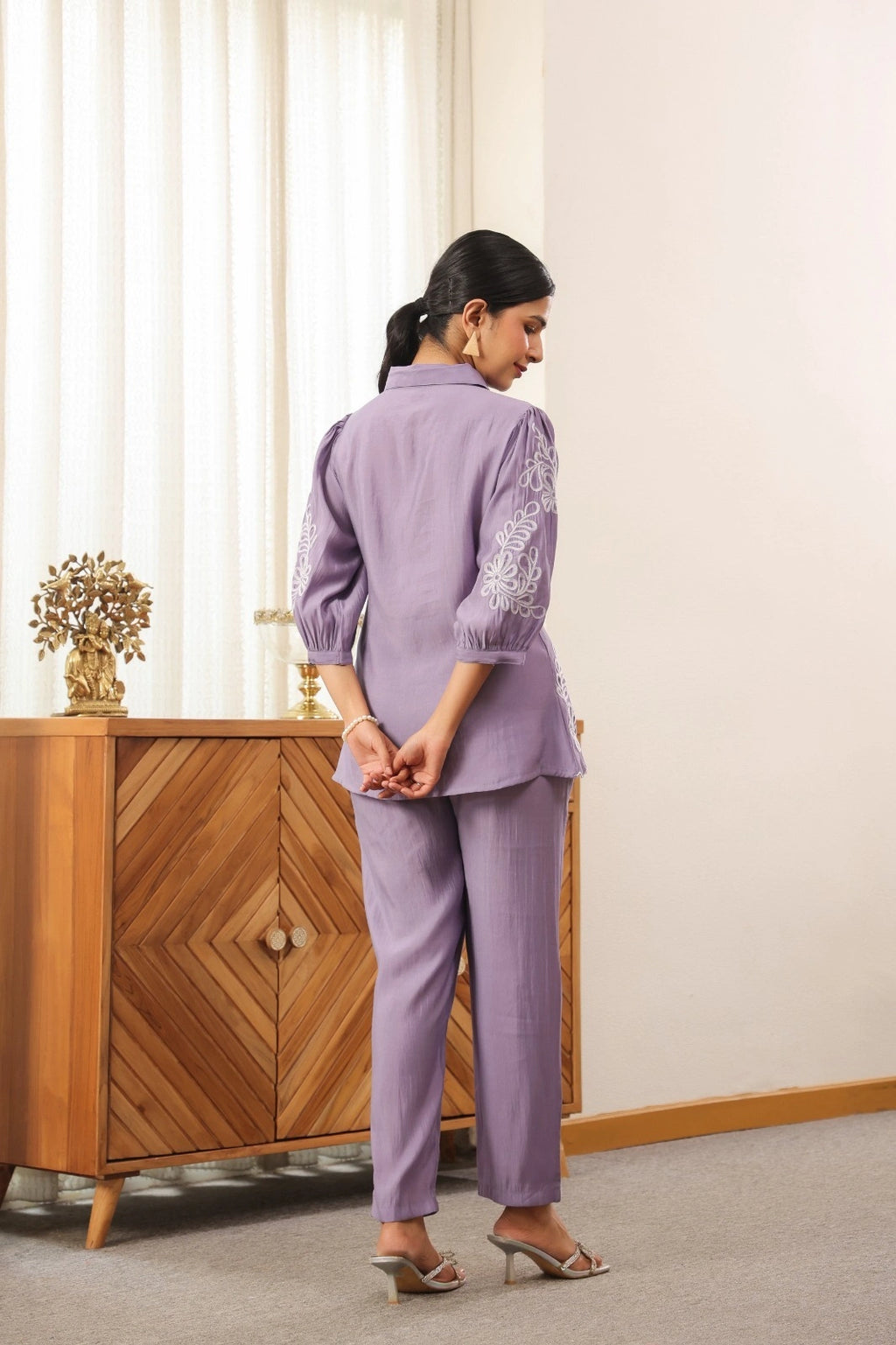 Lavender Muslin Embroidered Co-ord set