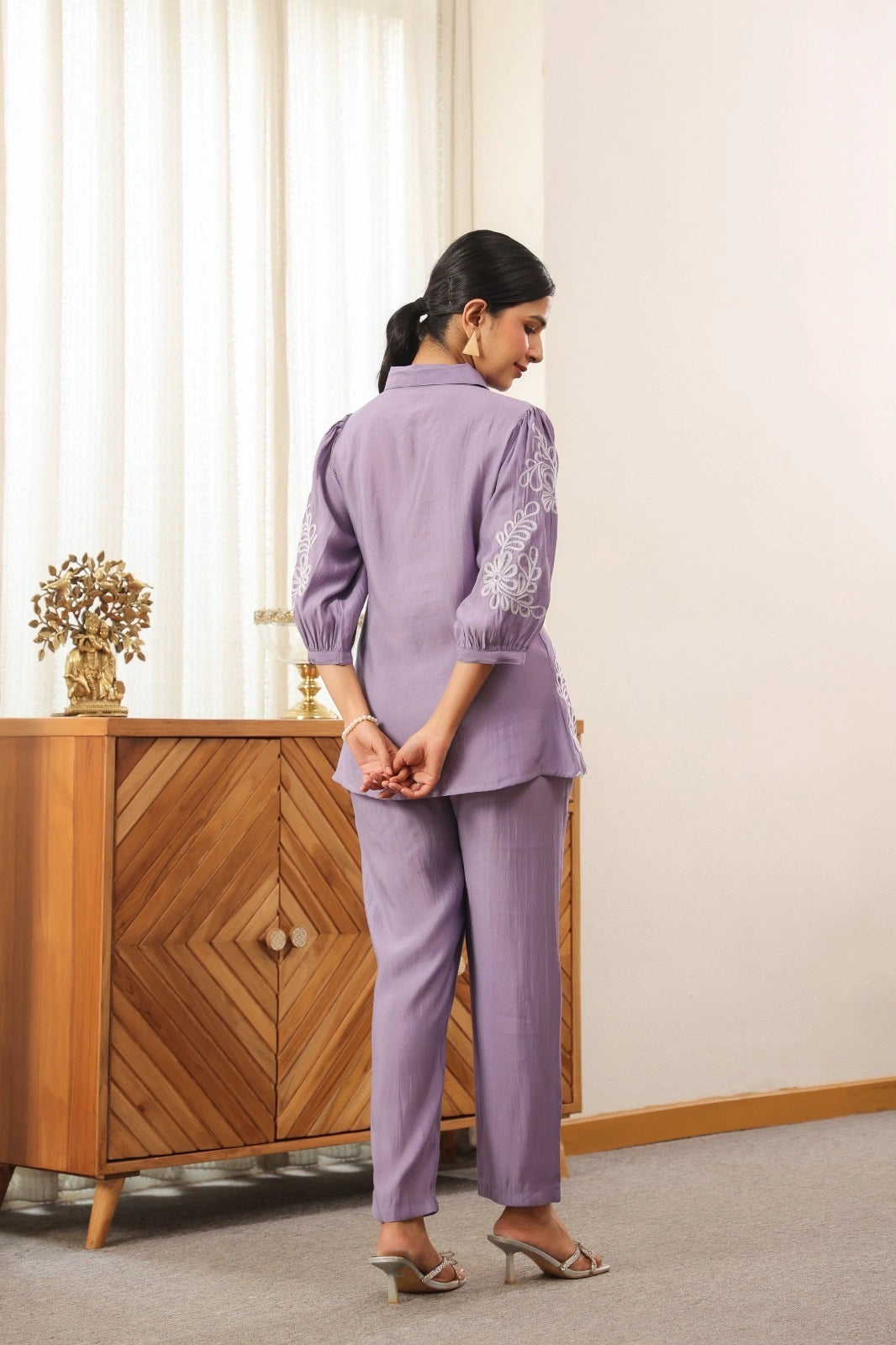 Lavender Muslin Embroidered Co-ord set