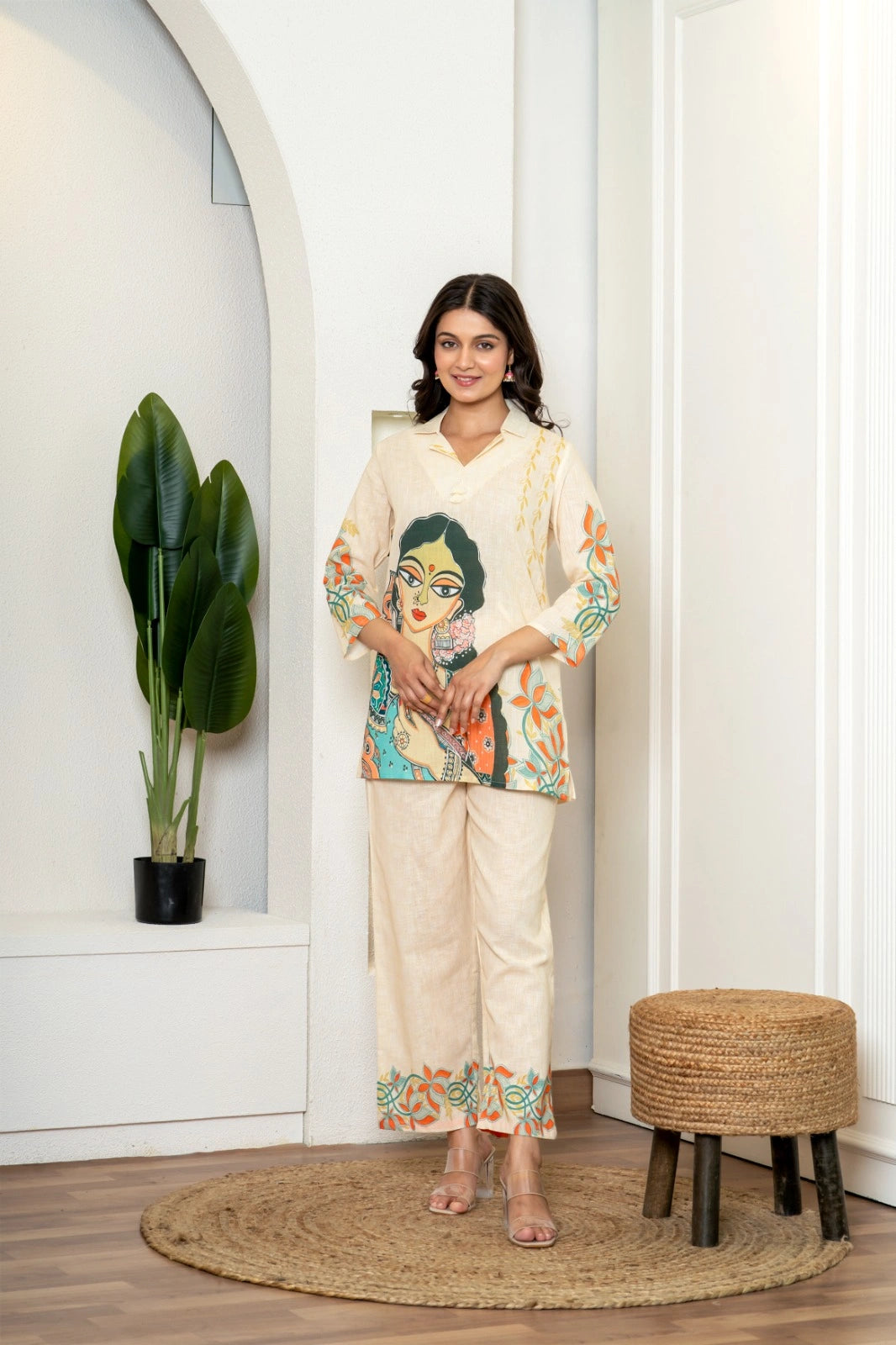 Off White Hand Painted Cotton Flex Co-ord Set