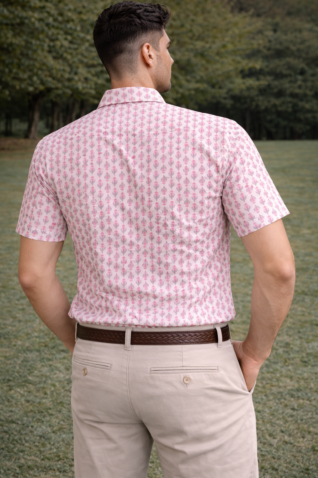 Pink Floral Print Cotton Regular Fit Casual Shirt (Half Sleeves)