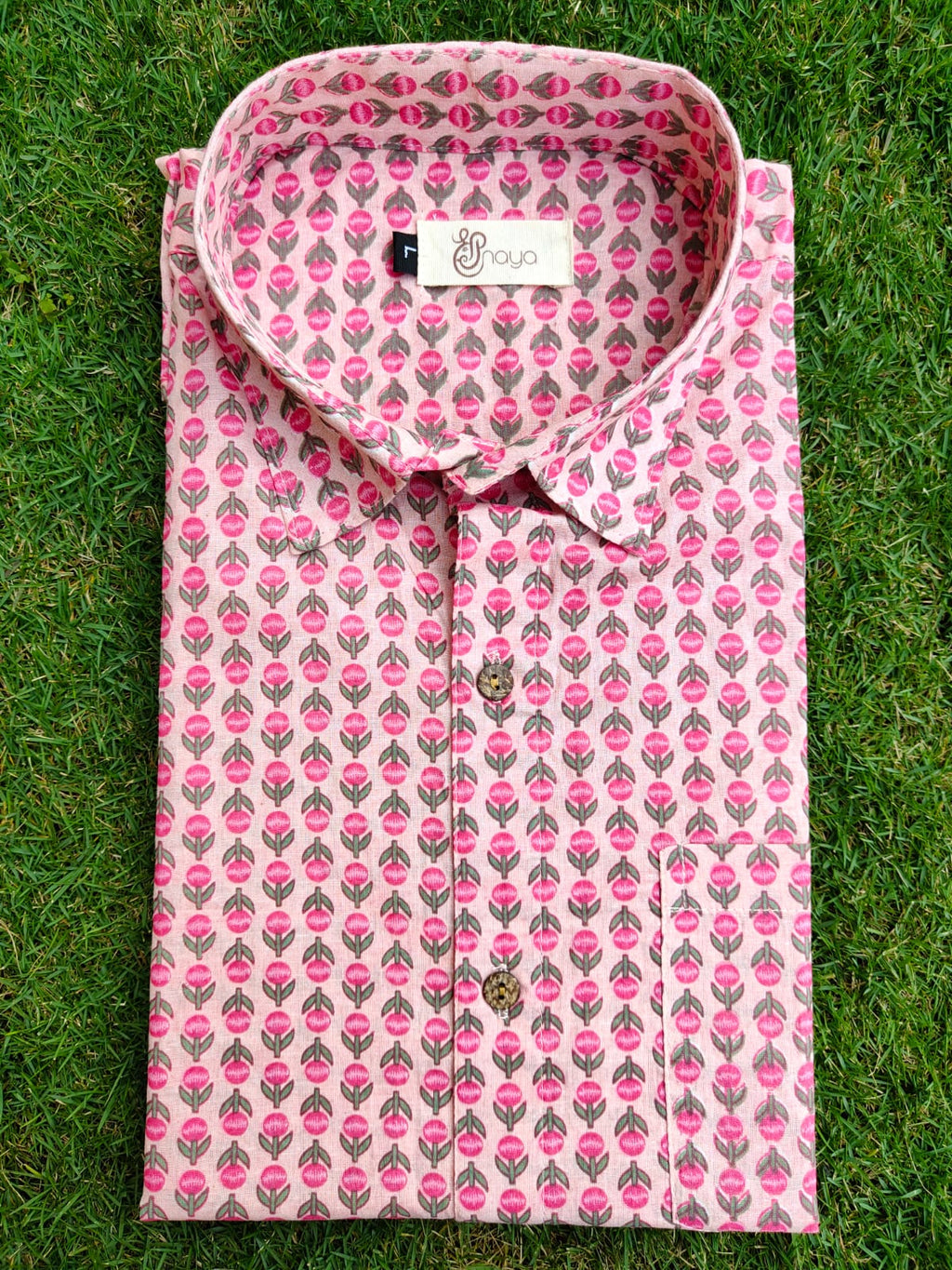 Pink Floral Print Cotton Regular Fit Casual Shirt (Half Sleeves)