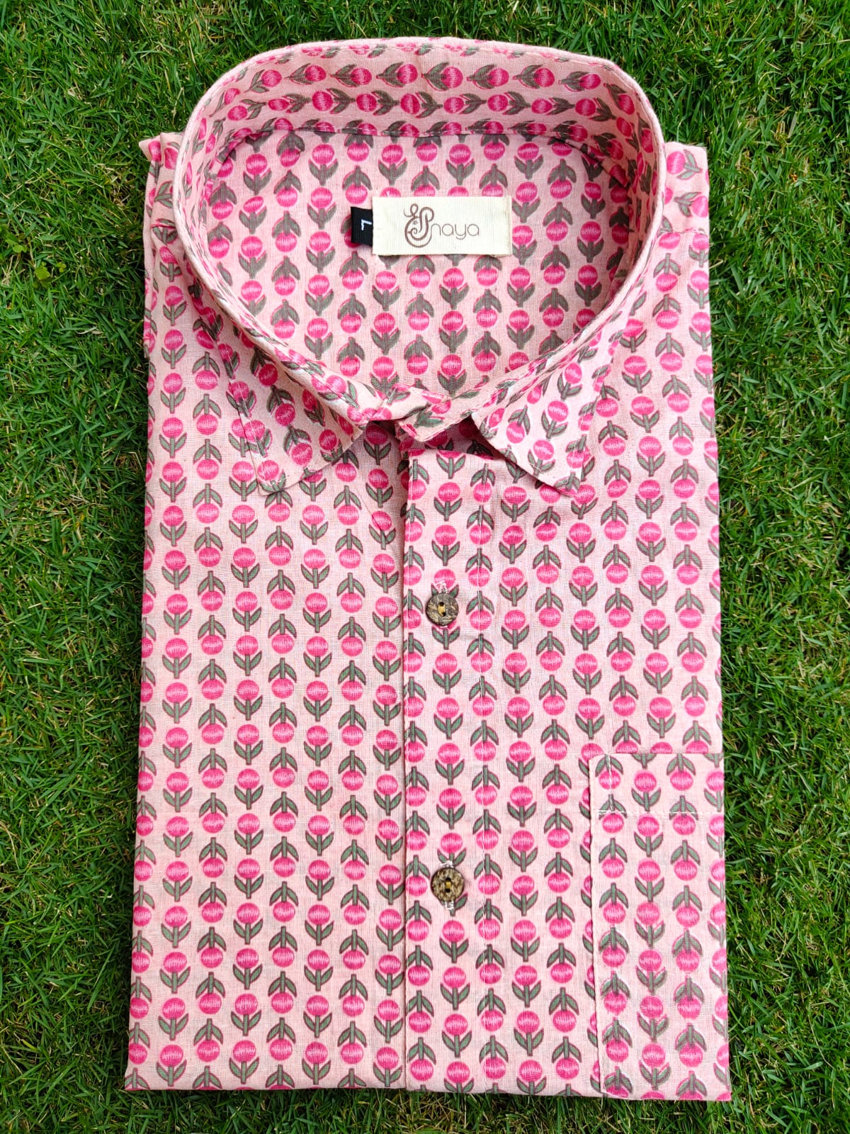 Pink Floral Print Cotton Regular Fit Casual Shirt (Half Sleeves)