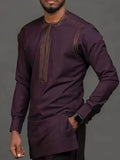 Crimson Purple - Embroidered Patchwork Men's Traditional Attire Set