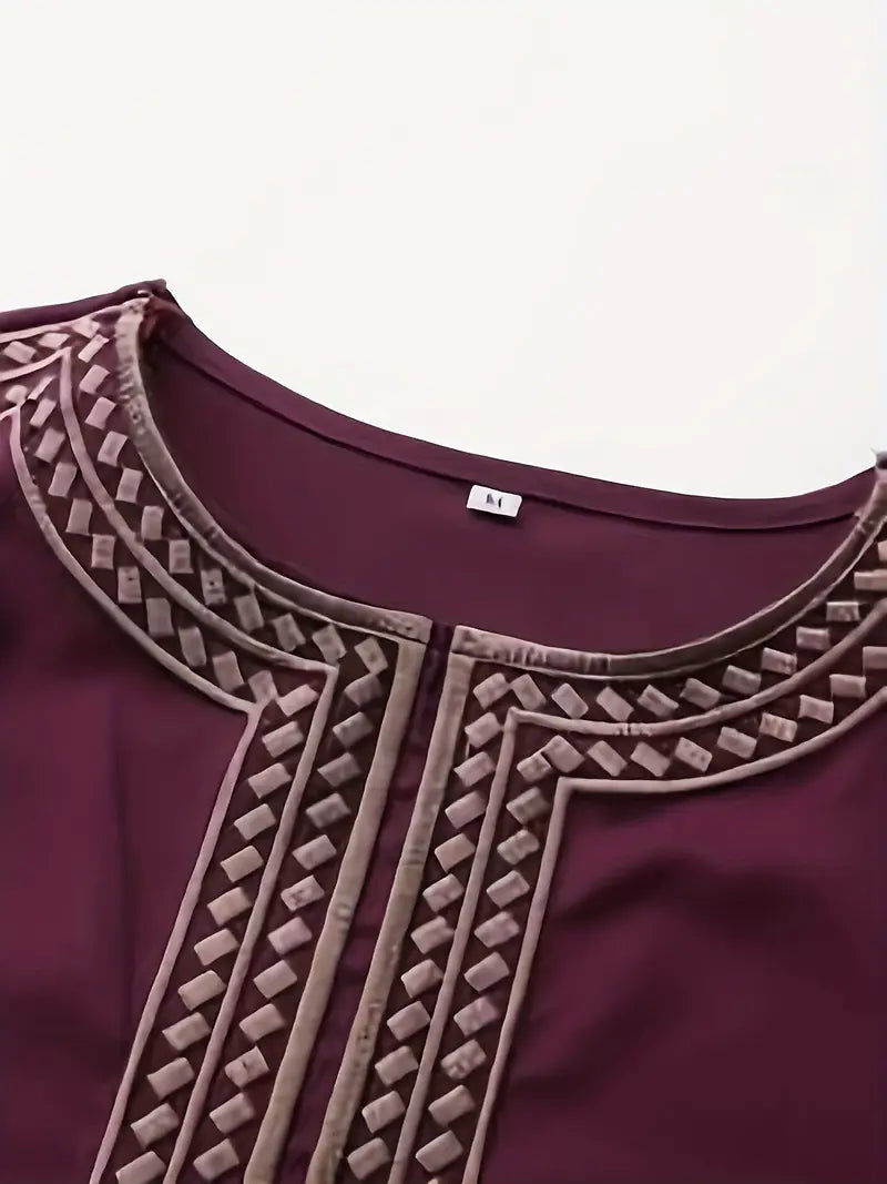 Crimson Purple - Embroidered Patchwork Men's Traditional Attire Set