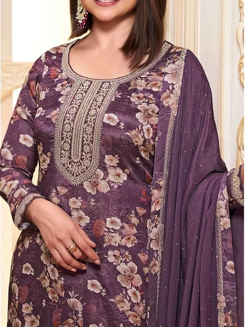 Fuchsia Purple - Tribal Pattern Print Three-Piece Outfit with Tribal Pattern Print