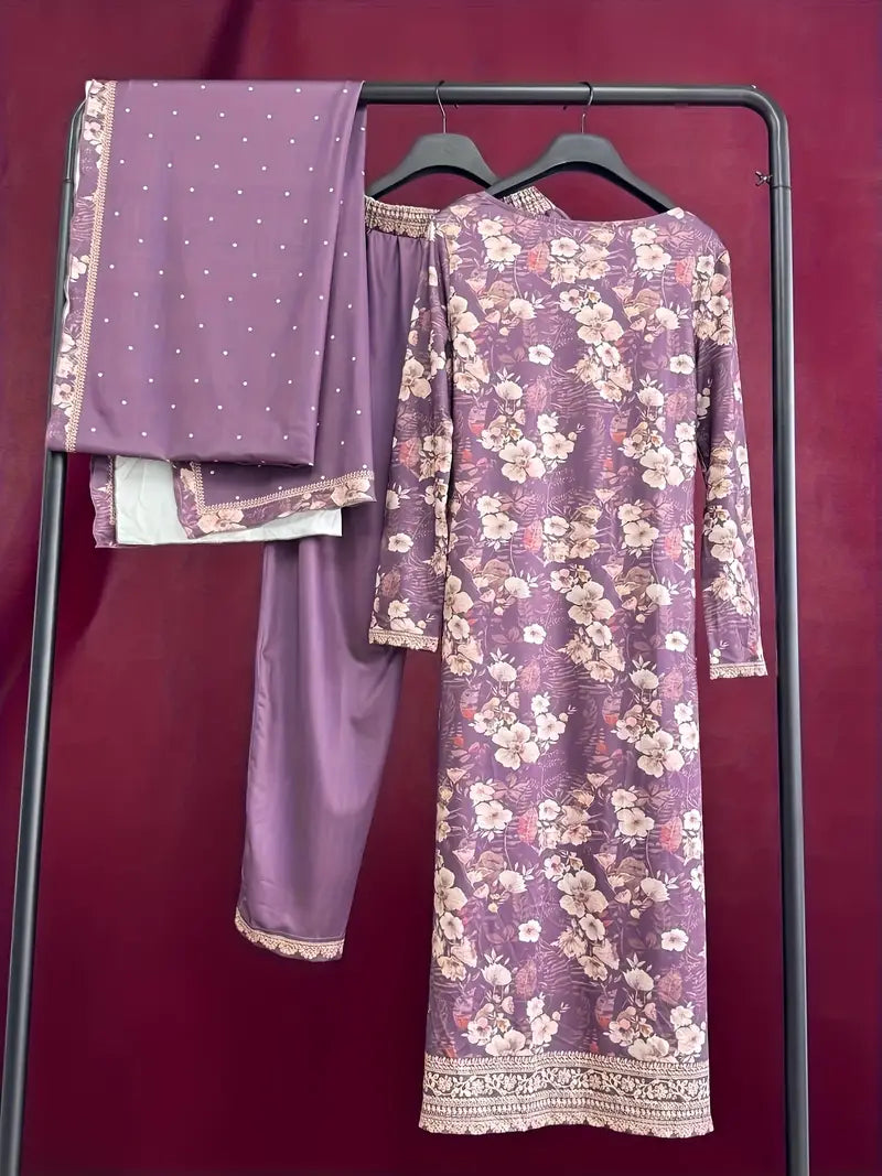 Fuchsia Purple - Tribal Pattern Print Three-Piece Outfit with Tribal Pattern Print