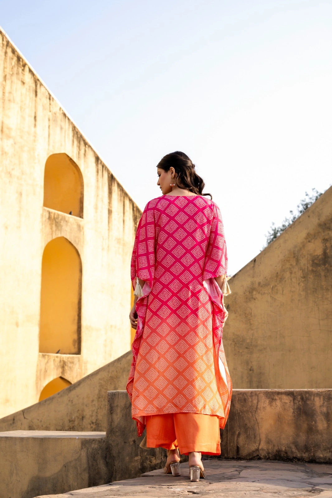 Red Bhandej Muslin Kaftan Co-Ord Set