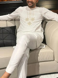 Silk White - Embroidered Patchwork Men's Traditional Attire Set