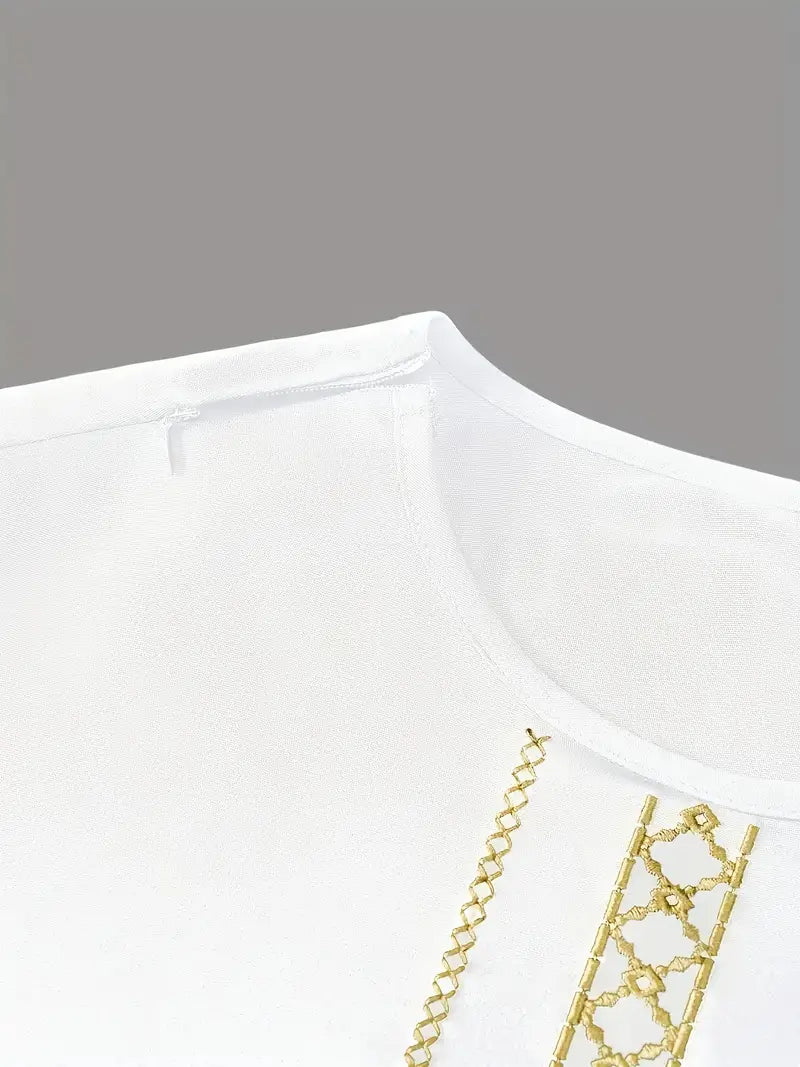 Silk White - Embroidered Patchwork Men's Traditional Attire Set