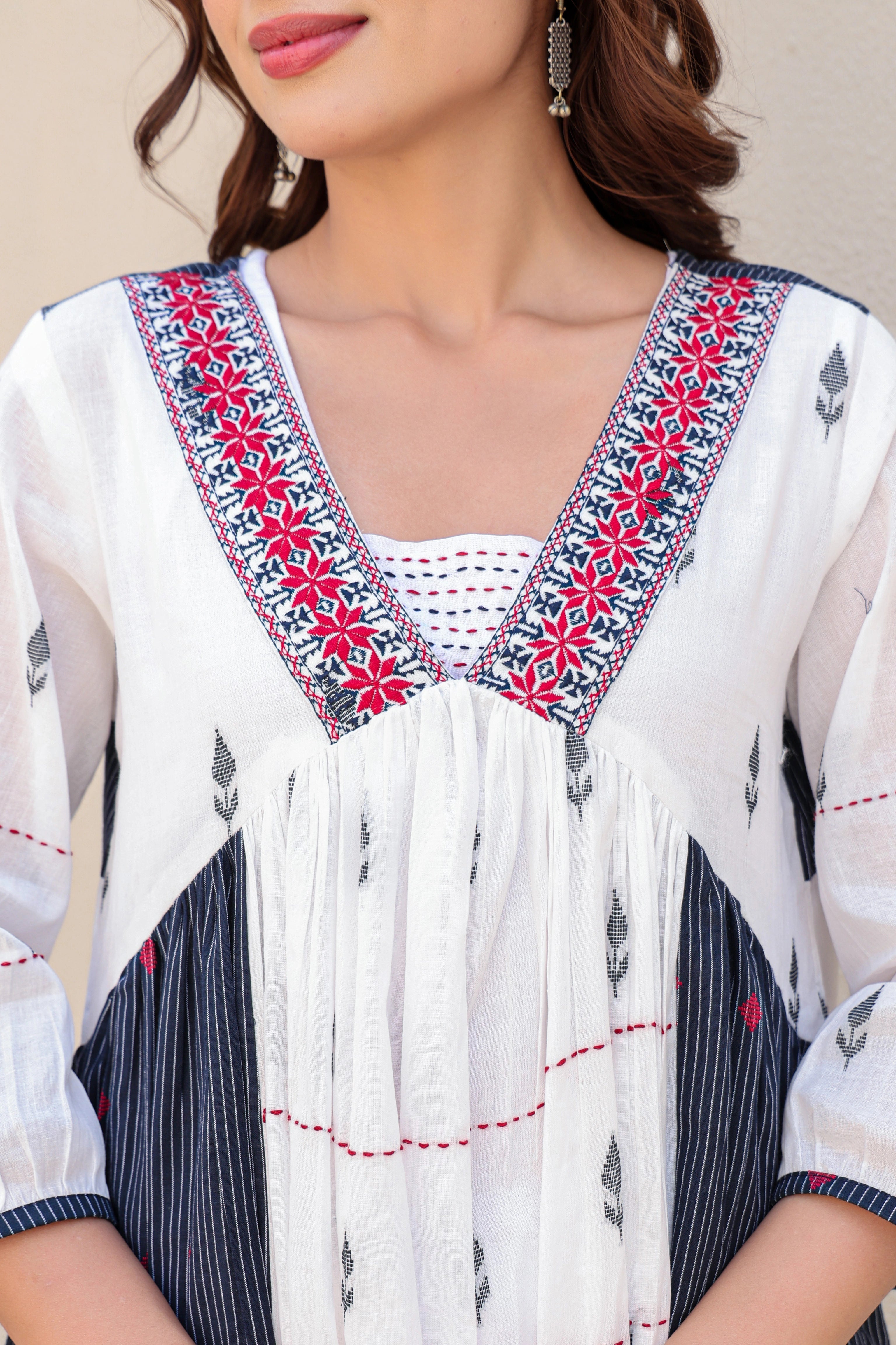 White & Indigo Aline Kurta Pent Set