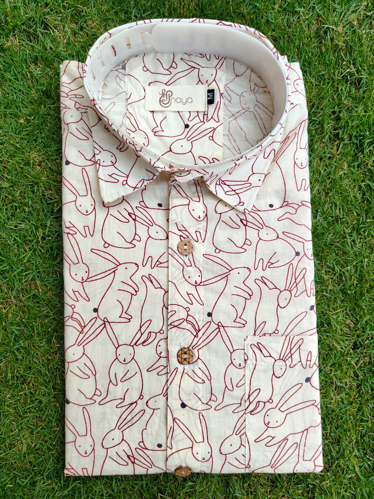 White Bunny Print Cotton Regular Fit Casual Shirt (Half Sleeves)