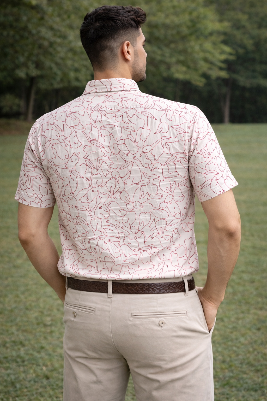 White Bunny Print Cotton Regular Fit Casual Shirt (Half Sleeves)