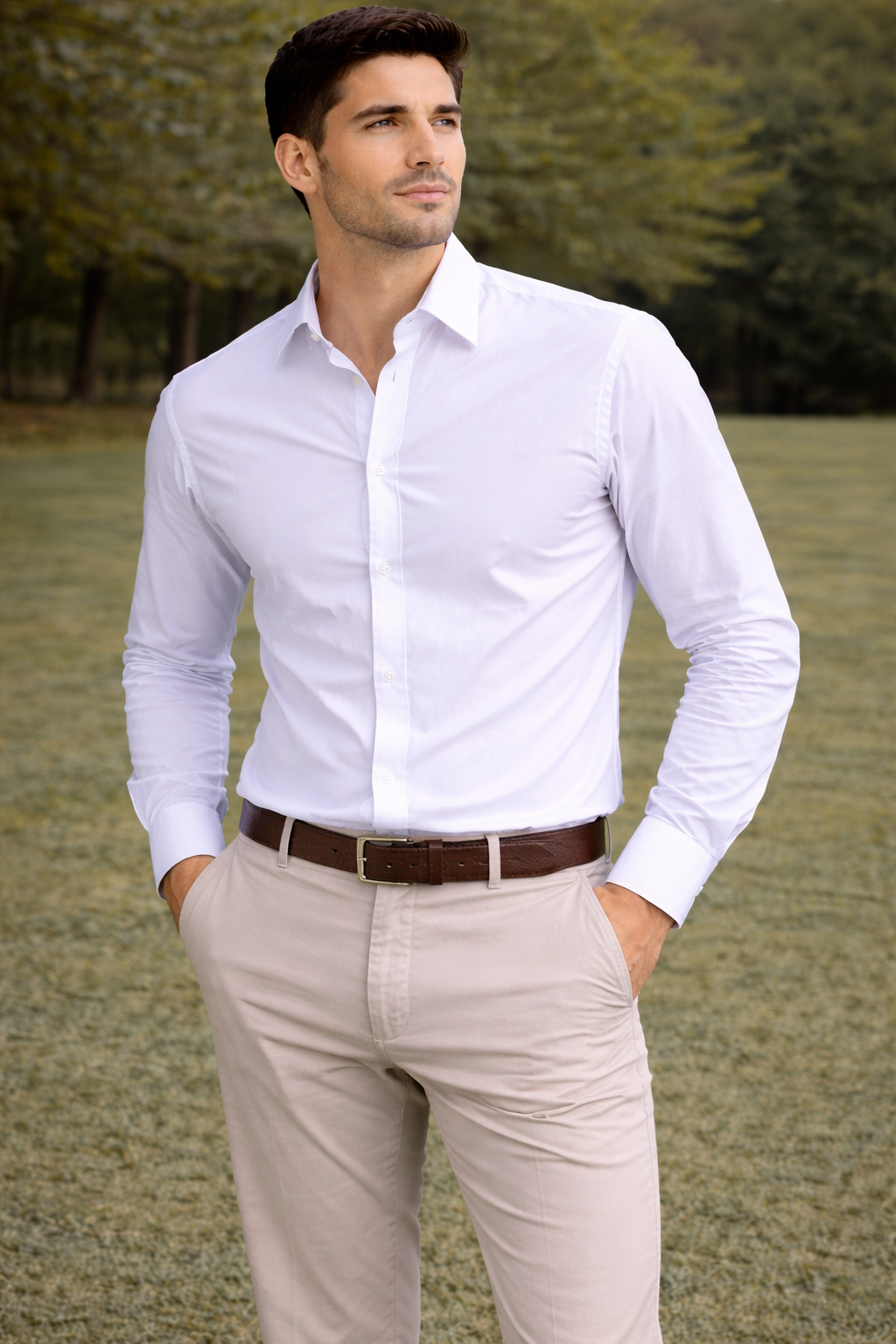 White Cotton Regular Fit Casual Shirt (Full Sleeves)
