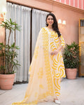 yellow ethnic printed kurta plazzo dupatta set front look