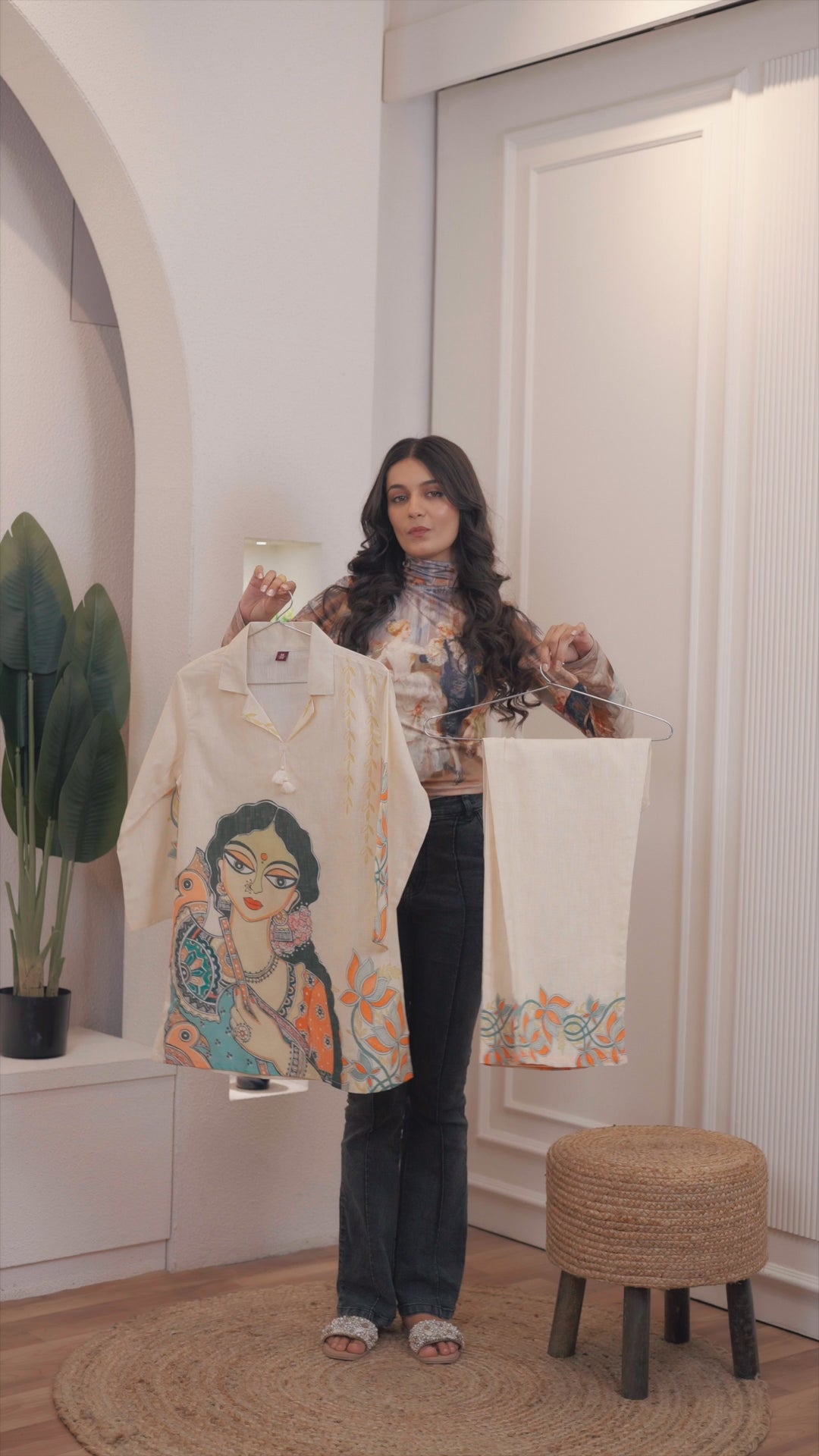 Off White Hand Painted Cotton Flex Co-ord Set